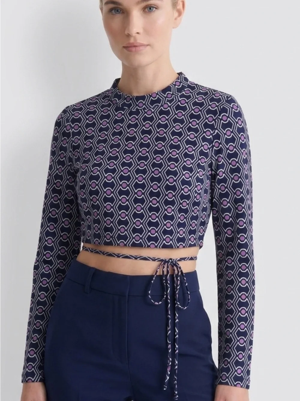 Zara Navy & Purple Geometric Wrap Crop Top